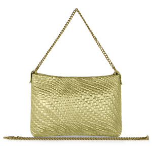 Italian Genuine Basketweave-Embossed Metallic Suede Crossbody Bag | Bari