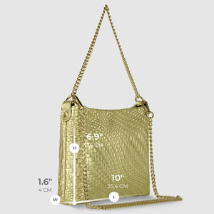 Italian Genuine Basketweave-Embossed Metallic Suede Crossbody Bag | Bari