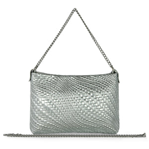 Italian Genuine Basketweave-Embossed Metallic Suede Crossbody Bag | Bari