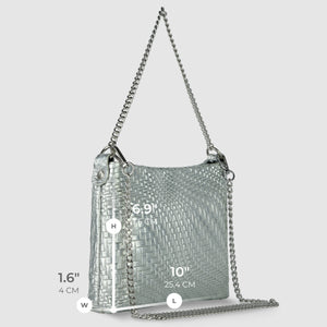 Italian Genuine Basketweave-Embossed Metallic Suede Crossbody Bag | Bari