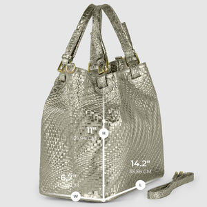 Italian Genuine Basketweave-Embossed Metallic Suede Top-Handle Bag | Imperia