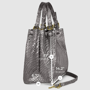 Italian Genuine Basketweave-Embossed Metallic Suede Top-Handle Bag | Imperia