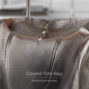Italian Genuine Metallic Suede Tote Bag | Pisa