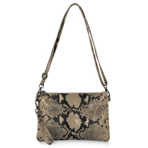 Italian Genuine Python-Print Suede Crossbody Bag | Lecce