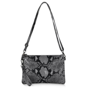 Italian Genuine Python-Print Suede Crossbody Bag | Lecce