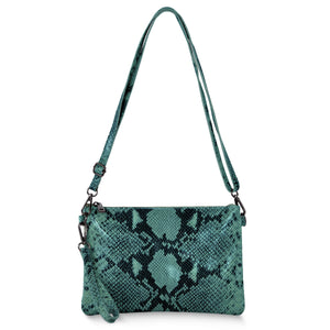 Italian Genuine Python-Print Suede Crossbody Bag | Lecce