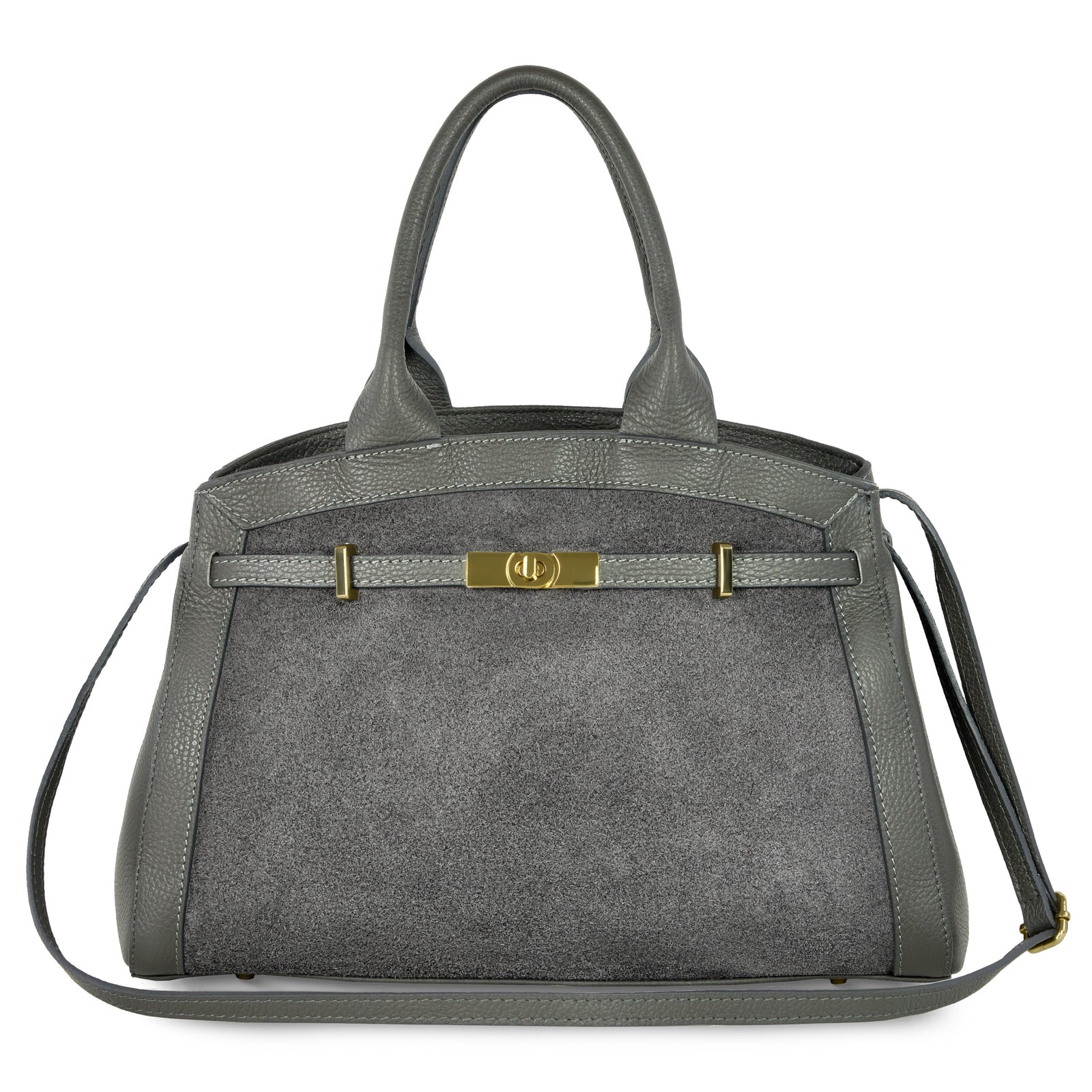 Italian Genuine Suede & Full-Grain Leather Top-Handle Bag | Forlì