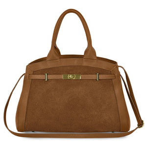 Italian Genuine Suede & Full-Grain Leather Top-Handle Bag | Forlì