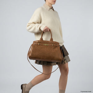 Italian Genuine Suede & Full-Grain Leather Top-Handle Bag | Forlì