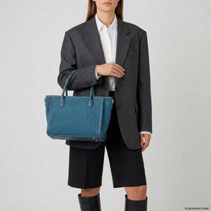 Italian Genuine Suede & Full-Grain Leather Top-Handle Bag | Alba