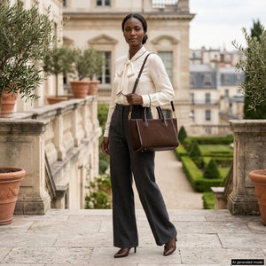 Italian Genuine Suede & Full-Grain Leather Top-Handle Bag | Alba
