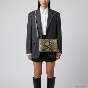 Italian Genuine Python-Print Suede Crossbody Bag | Lecce