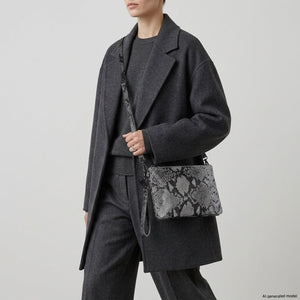 Italian Genuine Python-Print Suede Crossbody Bag | Lecce