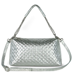 Italian Genuine Woven-Embossed Metallic Suede Crossbody Bag | Roma