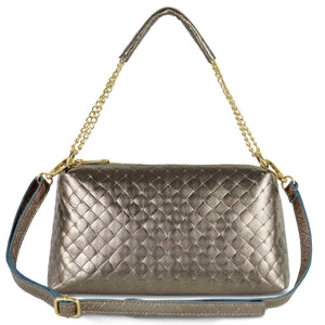 Italian Genuine Woven-Embossed Metallic Suede Crossbody Bag | Roma