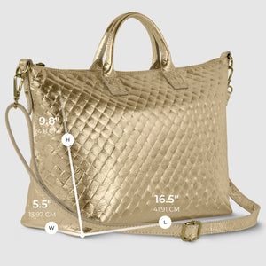 Italian Genuine Woven-Embossed Metallic Suede Top-Handle Bag | Urbino