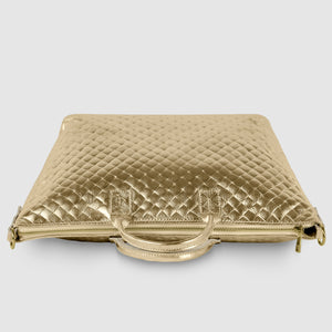 Italian Genuine Woven-Embossed Metallic Suede Top-Handle Bag | Urbino