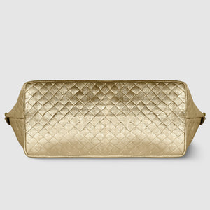 Italian Genuine Woven-Embossed Metallic Suede Top-Handle Bag | Urbino