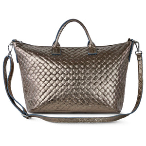 Italian Genuine Woven-Embossed Metallic Suede Top-Handle Bag | Urbino