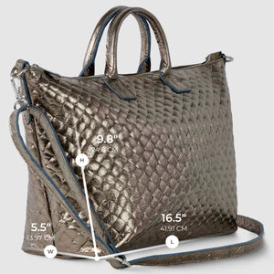 Italian Genuine Woven-Embossed Metallic Suede Top-Handle Bag | Urbino