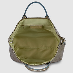 Italian Genuine Woven-Embossed Metallic Suede Top-Handle Bag | Urbino