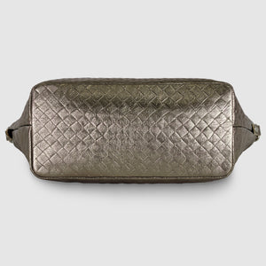 Italian Genuine Woven-Embossed Metallic Suede Top-Handle Bag | Urbino