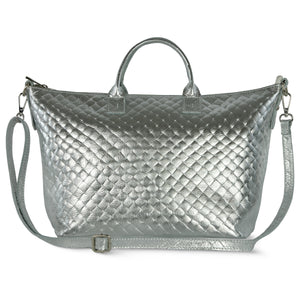 Italian Genuine Woven-Embossed Metallic Suede Top-Handle Bag | Urbino