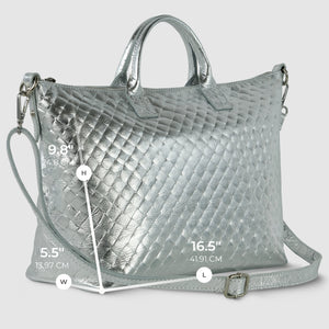 Italian Genuine Woven-Embossed Metallic Suede Top-Handle Bag | Urbino
