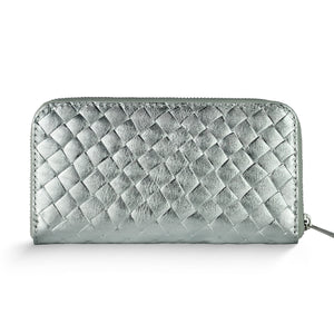 Italian Genuine Woven-Embossed Metallic Suede Wallet | Trento