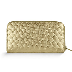 Italian Genuine Woven-Embossed Metallic Suede Wallet | Trento