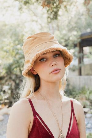 Teddy Suede Combo Reversible Bucket Hat Hats & Hair Leto Collection Tan 