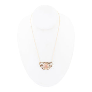 Terra Pink Peach Moonstone and Golden Bronze Necklace