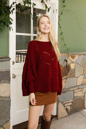 Texture Trend Sleeve-Knit Poncho Ponchos Leto Collection 