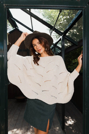 Texture Trend Sleeve-Knit Poncho Ponchos Leto Collection One Size Ivory 