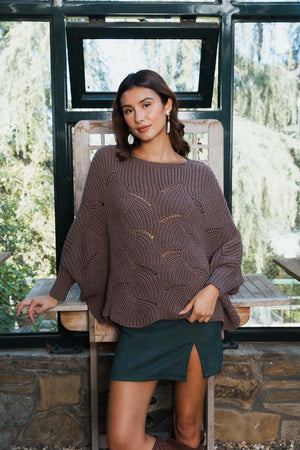 Texture Trend Sleeve-Knit Poncho Ponchos Leto Collection One Size Mocha 