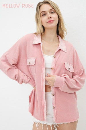 Textured Knit Shirt Jacket Blue B MELLOW ROSE S 