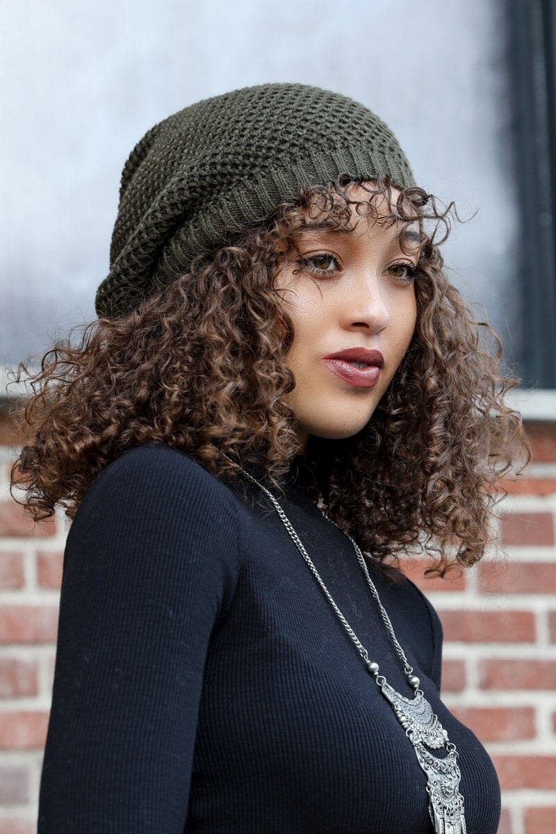 Textured Slouch Beanie Beanies Leto Collection Olive 