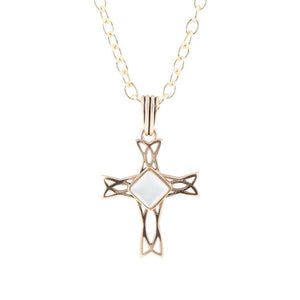 The Light White Mother of Pearl Cross Pendant Golden Necklace