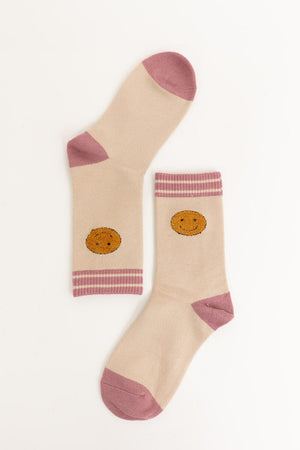 Threaded Smiles Crew Socks Socks Leto Collection One Size Tan 