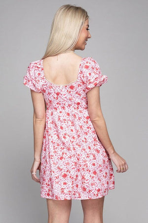 Tie Front Puff Sleeve Dress Nuvi Apparel 