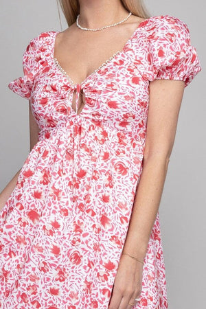 Tie Front Puff Sleeve Dress Nuvi Apparel 