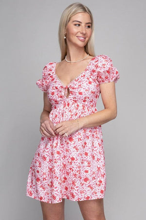 Tie Front Puff Sleeve Dress Nuvi Apparel pink S 