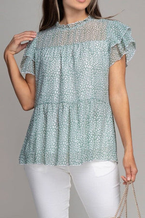 Tiered chiffon blouse Nuvi Apparel Sage S 