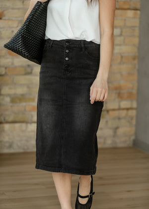 Tiffany Black Denim Midi Skirt