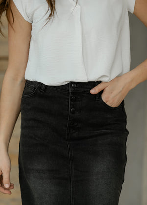 Tiffany Black Denim Midi Skirt