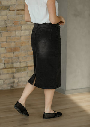 Tiffany Black Denim Midi Skirt