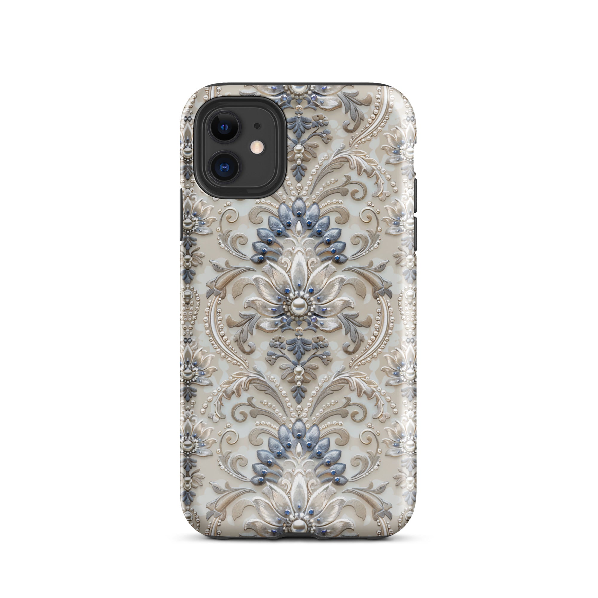 French Damask Blue Tough Case for iPhone®