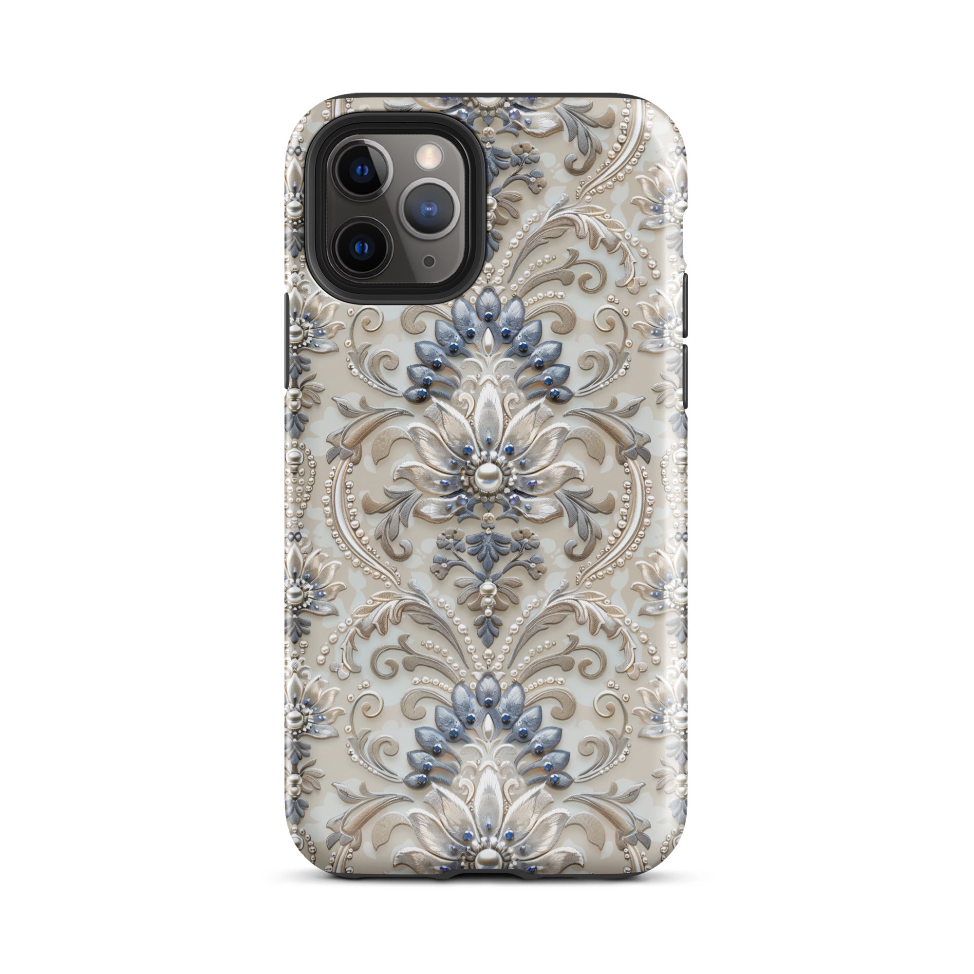 French Damask Blue Tough Case for iPhone®