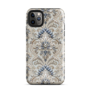 French Damask Blue Tough Case for iPhone®