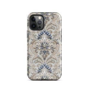 French Damask Blue Tough Case for iPhone®